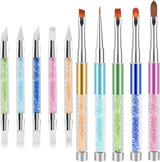 10 Pcs Nail Art Brushes, Dual Tipped Silicone Nail Tools Nail Art Sculpture Pen Acrylic Nail Brush Set Nail Foil Tool Kit Painting Nail Brushes for Professional Nail Salon and Home Use