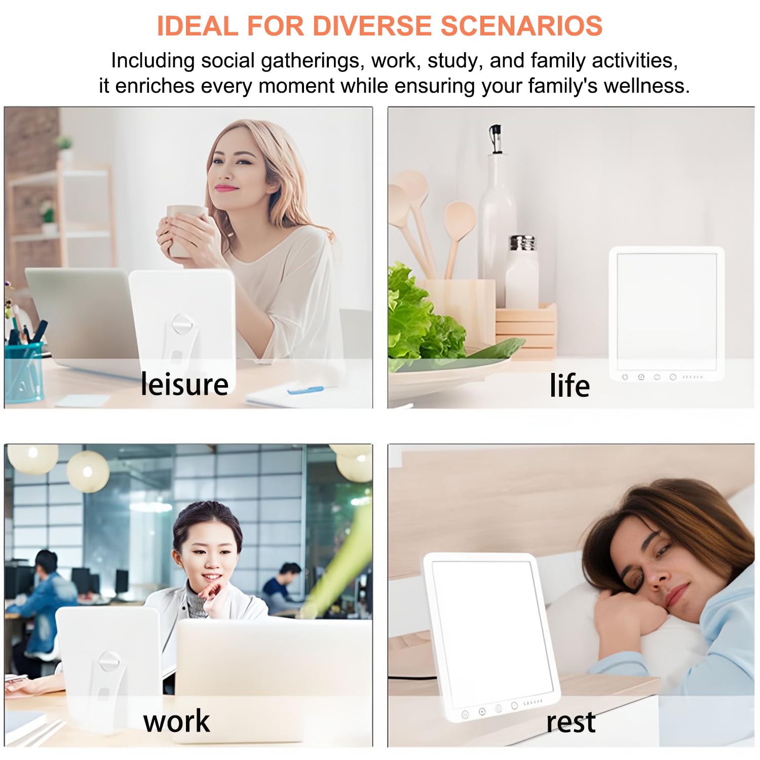 Lampada di Terapia Luminosa, Lampada per Terapia della Luce 15000 Lux, Lampada che Simula la Luce del Solare, UV-Free Lamp di Luce Diurna Portatile,180° Supporto Pieghevole, per Ufficio e Case