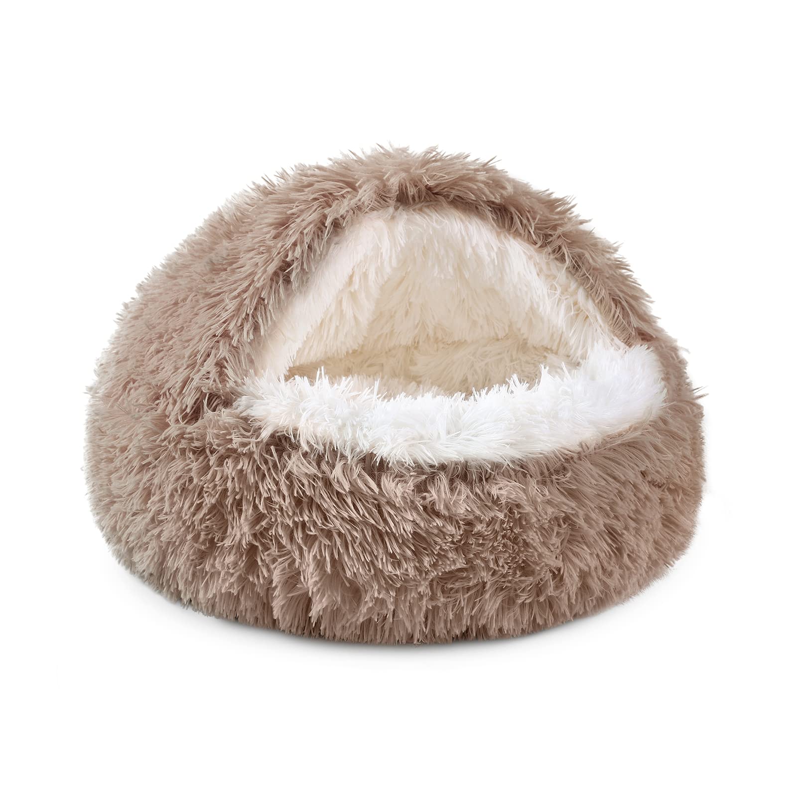 NOYAL Round Hooded Donut Dog Bed for Small & Medium Pets - Plush Fluffy Anti-Anxiety Cat Cave Bed with Cover — image 1