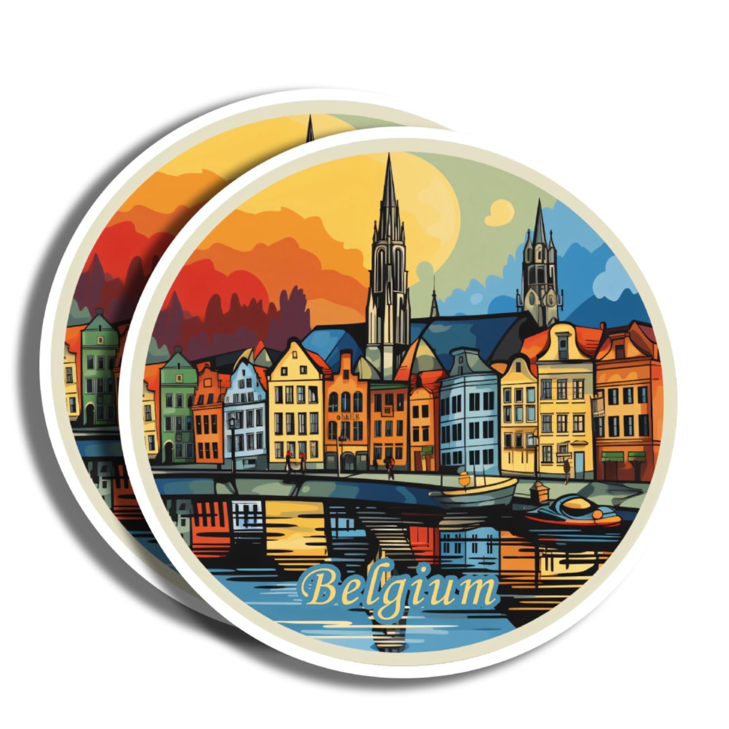 Belgium Stickers - 5" Decal - Famous Landmarks - for Luggage, Laptop, Water Bottle, Car, Scrapbooking - Belgium Souvenir - 130+ Options to Choose from - Latex Printed - Made in USA PLS402