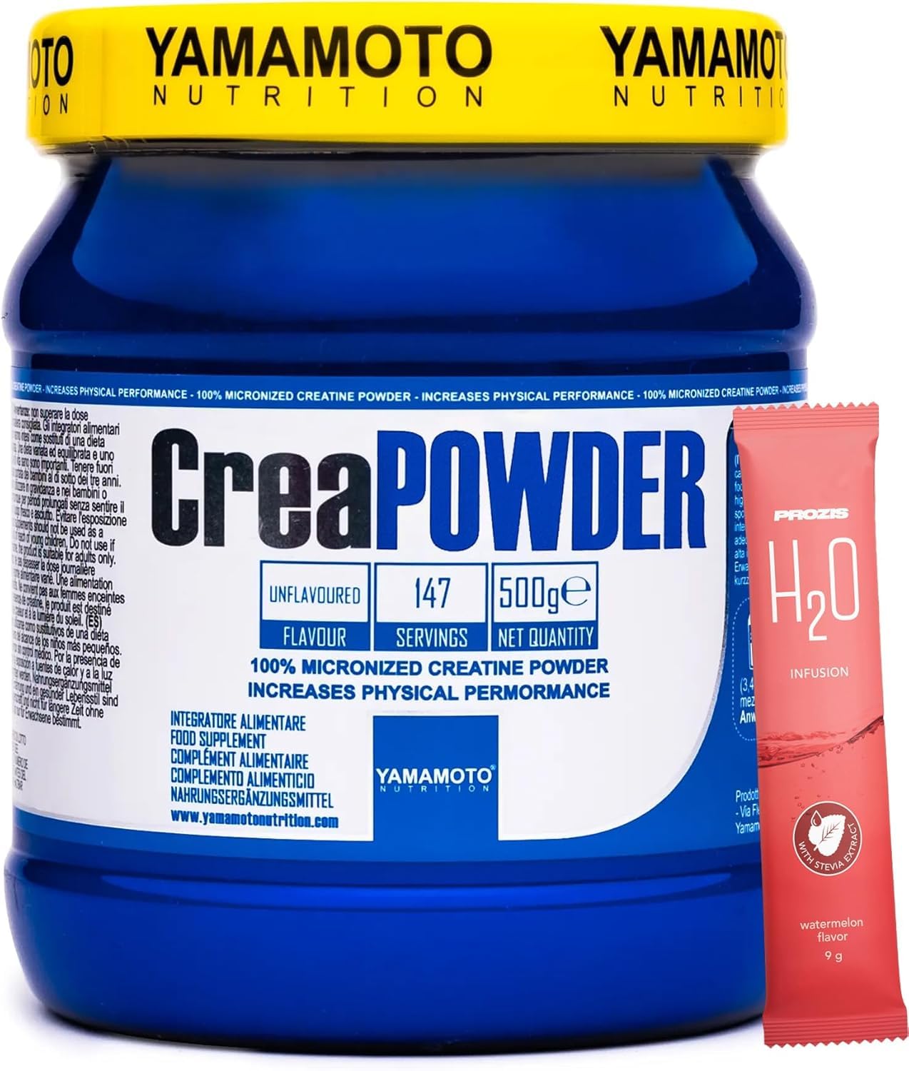CreaPowder 500 grammi + H20 Prozis Omaggio - creatina monoidrato purissima, senza Glutine, Senza Lattosio - gusto Naturale