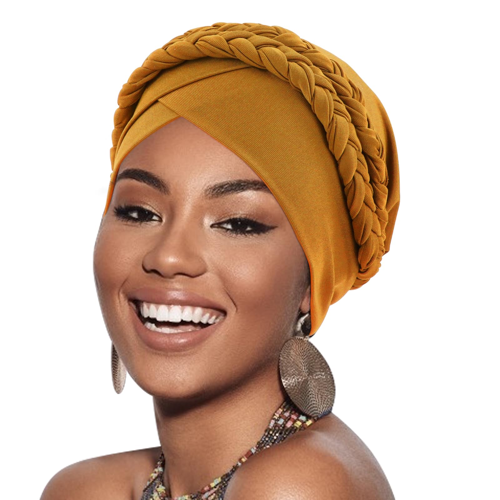 DRESHOW African Women Turban Caps Beanie Twist Headscarf Pre-Tied Double Twisted Braid Hair Cover Wrap Hat Chemo Cancer Cap
