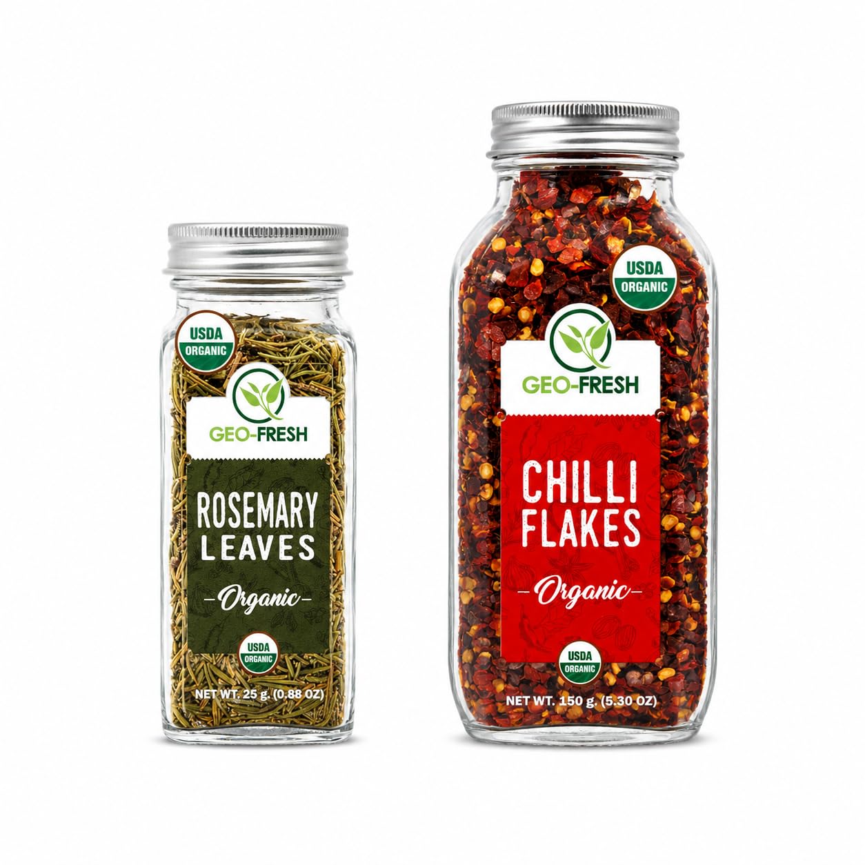 Geo-Fresh Organic Rosemary Leaves 0.88 oz & Organic Red Pepper Flakes 5.30 oz