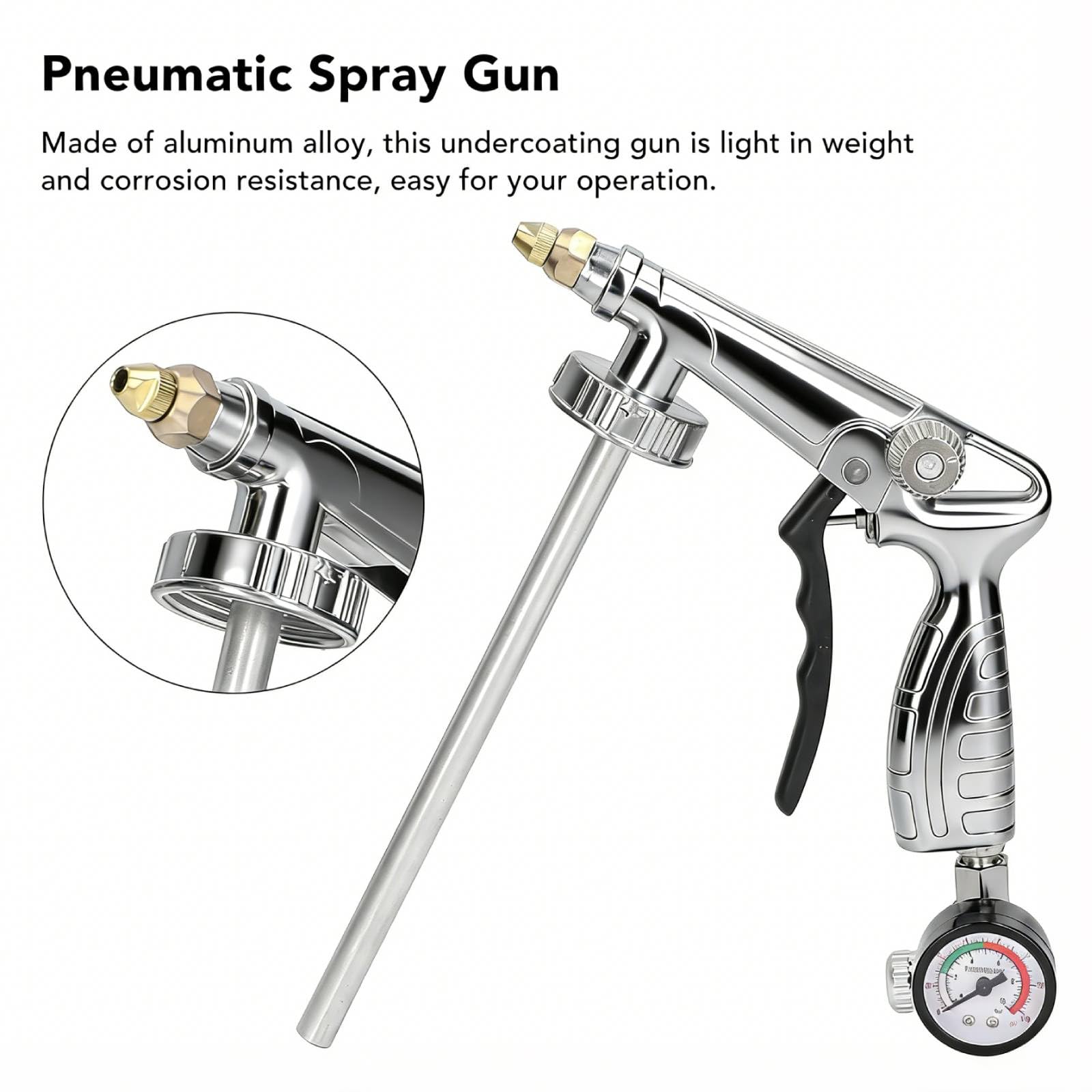 pistolet de pulvérisation pneumatique, pistolet pour cavités réglable avec manomètre, Pistolet Anti gravillon en aluminium avec raccord de 40 mm, pour apprêt adhésif de protection de châssis