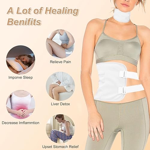 Miniatura 5 de Paquete de aceite de ricino, kit de aceite de ricino orgánico reutilizable para desintoxicación del hígado con correa elástica ajustable, paquetes