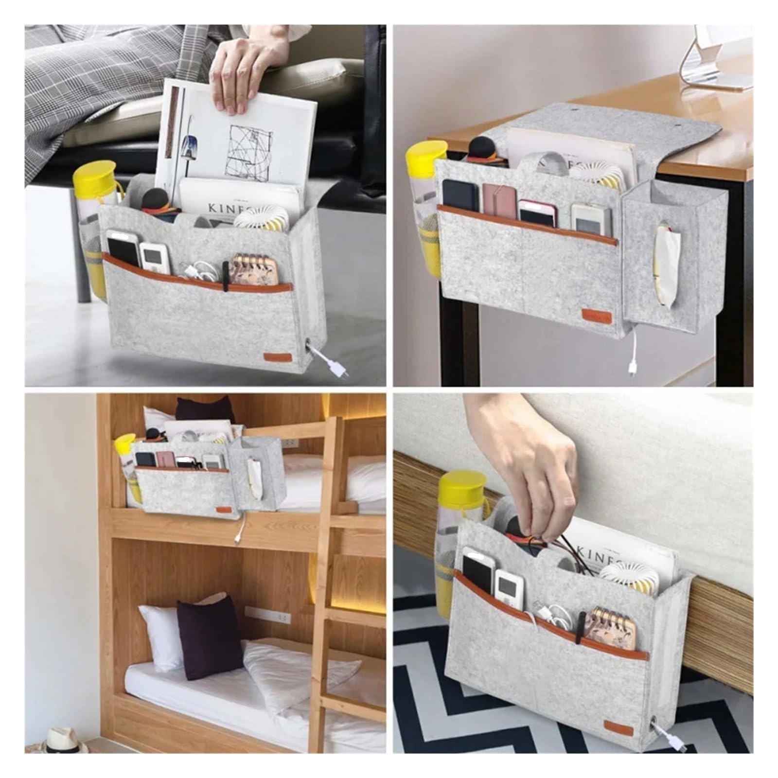 Betttasche Aufbewahrungstasche for Schlafzimmer, Nachttisch, Organizer mit Taschentuchbox, Telefon, Filz, Hängetasche, Sofa, Korb mit großer Kapazität, Wasserflaschentasche Für Betten, Sofas