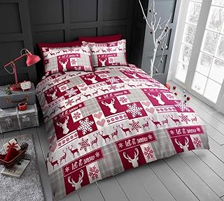 Brillars Xmas Single Double King Duvet Set Microfiber Christmas Quilt Cover Plain Reversible Bed Set Halloween Winter Bedd...