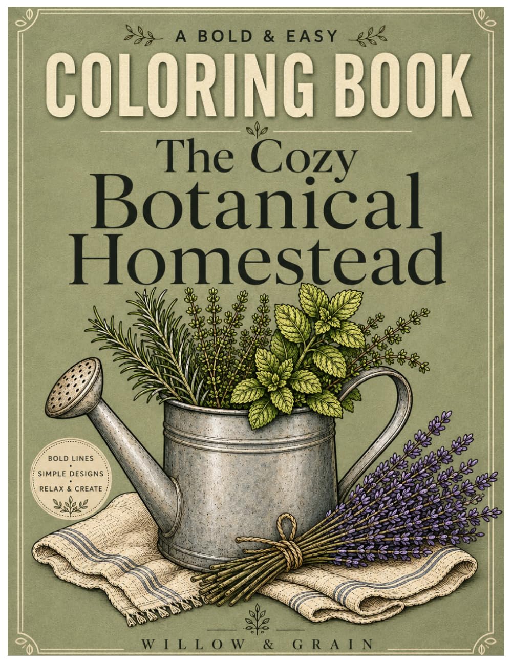 The Cozy Botanical Homestead Coloring Book: Bold & Easy Designs for Stress Relief & Slow Living