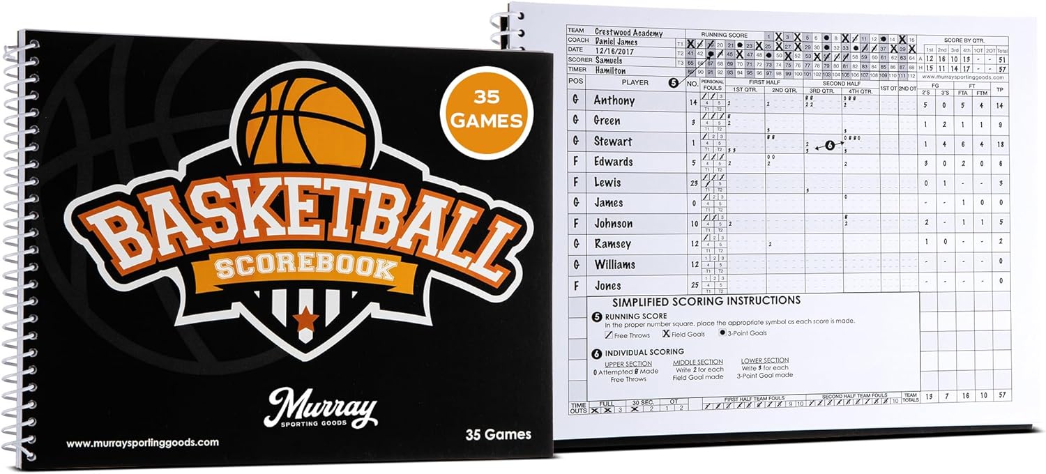 Murray Sporting Goods Basketball Scorebook - 35 Games Score Book Side by Side Score Keeping Book for Stats | Basketball Stat Tracking Book