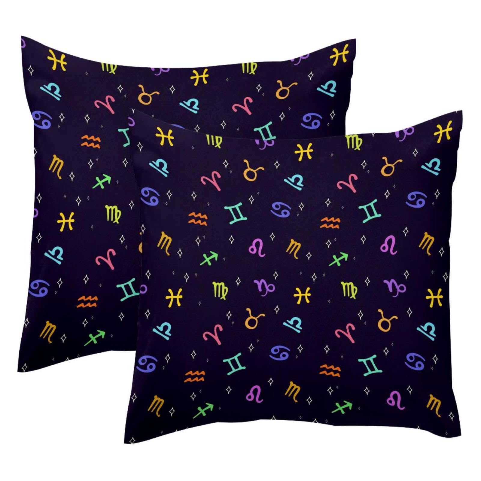 Housse de coussin zodiaque coloré lot de 2 housses carrées déco canapé 40x40