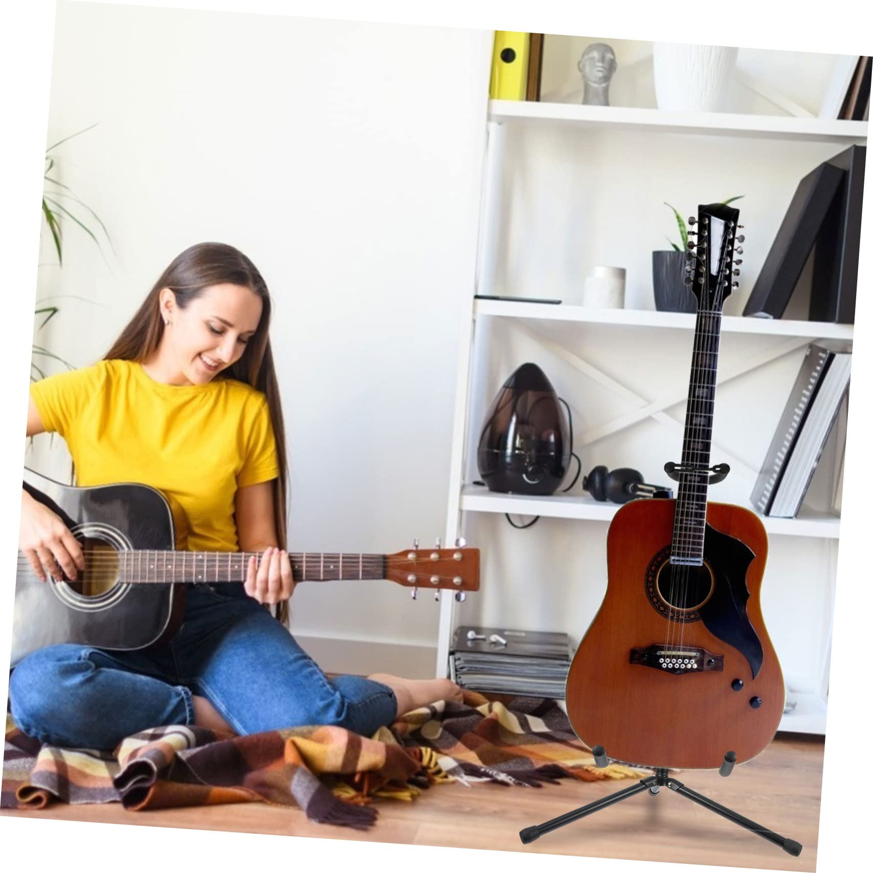 BESTonZON Supporto Pieghevole per Chitarra in Ferro, Nero, Verticale e Leggero, per Esposizione in Negozio di Chitarre, Stabile e Portatile