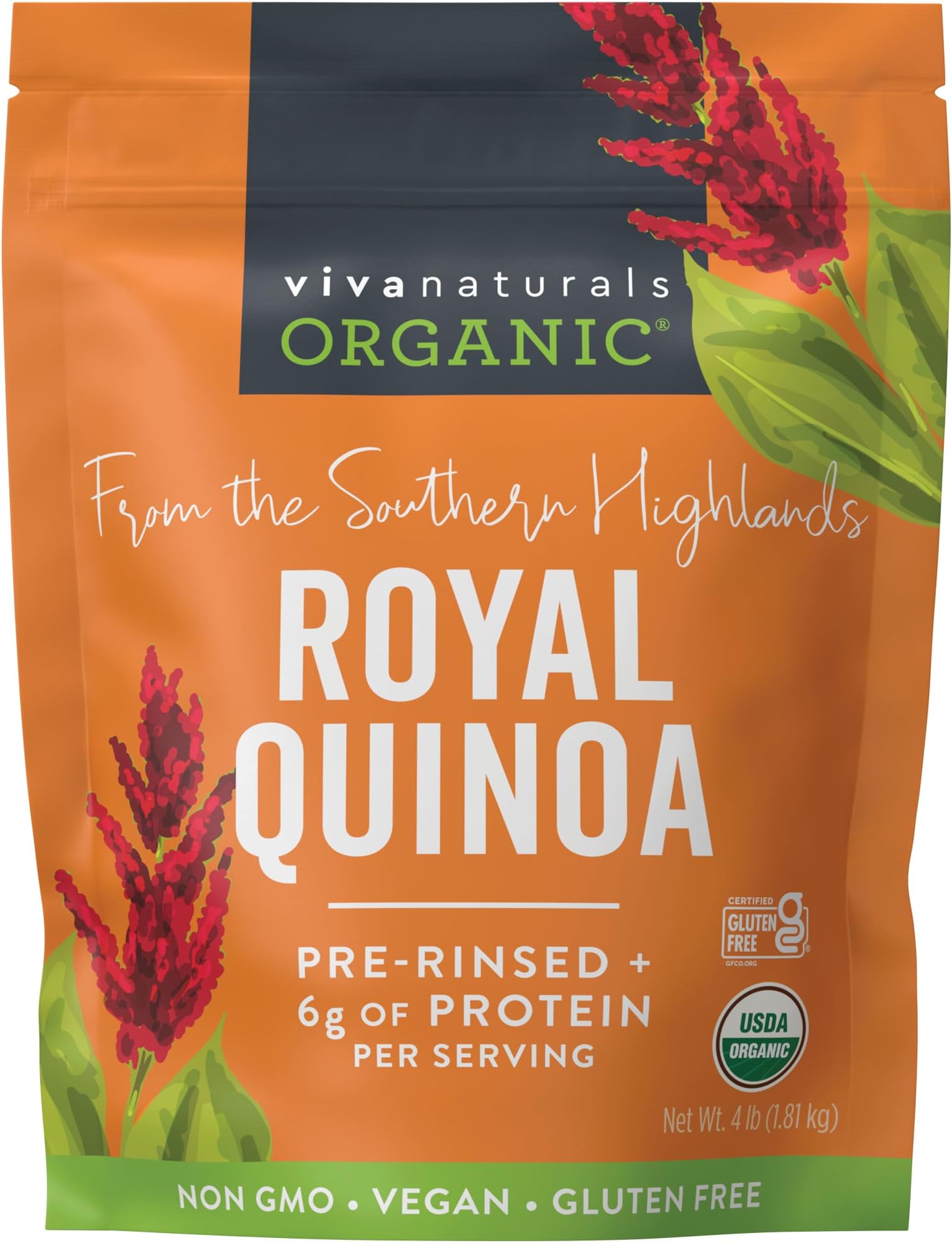 Organic Quinoa, 4 lb – Pre-Washed Whole Grain, Plant Protein, USDA Organic, Gluten-Free, Non-GMO, Vegan, Kosher Rice and Pasta Substitute
