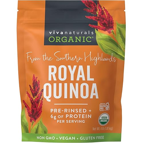 Quinoa orgánica 4 libras proteína vegetal completa sin gluten y vegana fuente fácil de usar de fibra y hierro orgánica y prelavada sustituto de