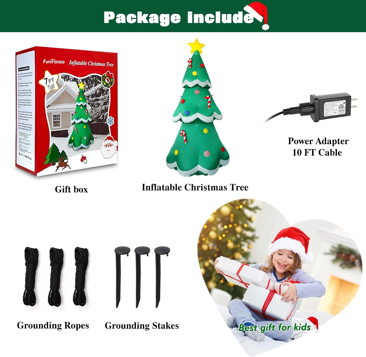 7 FT Tall Christmas Inflatables Tree Decorations Outdoor, Blow up Christmas Tree Yard Decor with LED Lights Star Treetop & Colorful Candy for Xmas Holiday Party Indoor Garden Patio Display Hall Lawn - Image 6