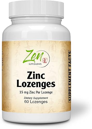 Zen Supplements - Pastillas de zinc 15 mg Suplemento antioxidante de apoyo inmunológico y gran sabor Zinc 60-Pastillas