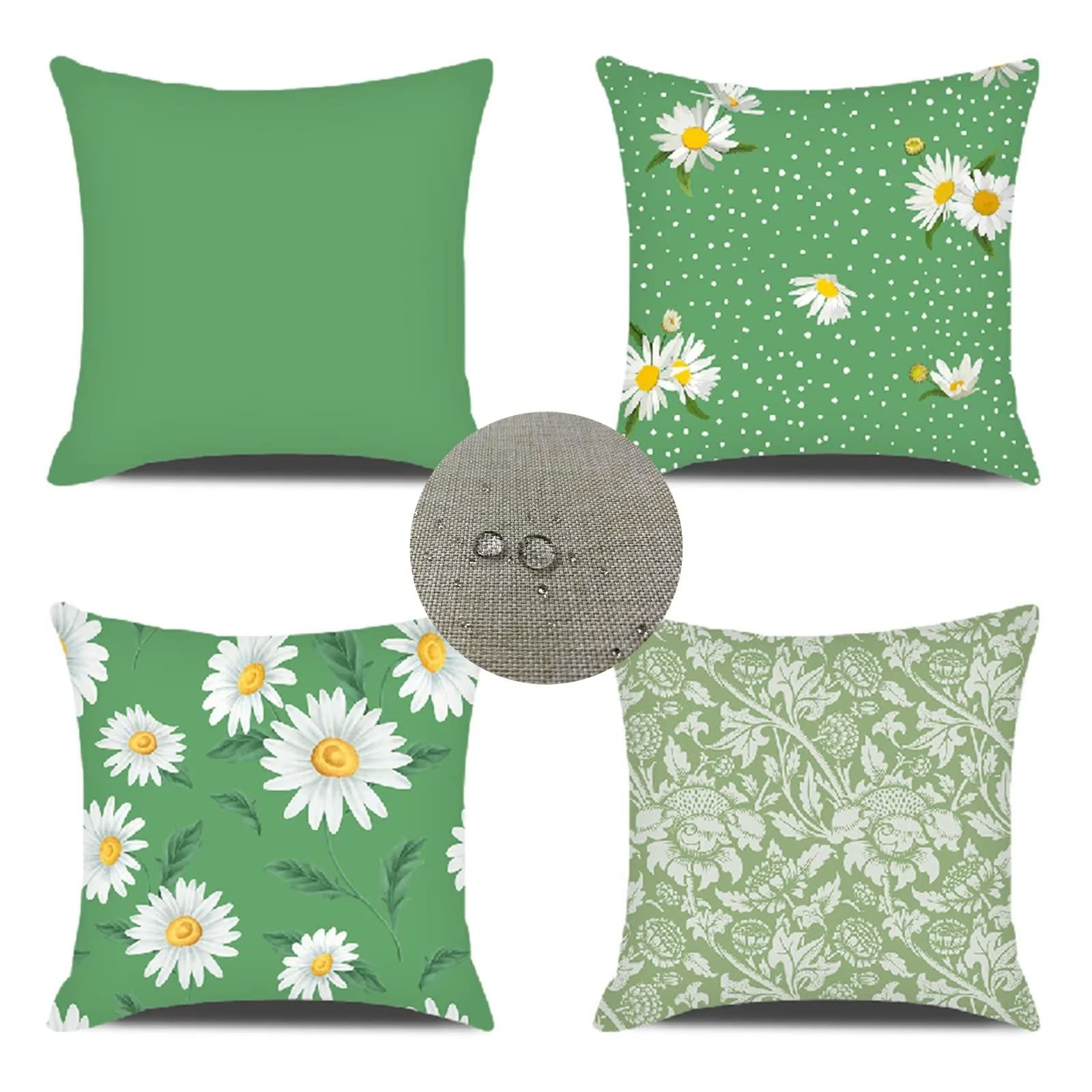 Housse de Coussin 65x65 Automne Housse Coussin Decoratif Lin Imperméable Taie Oreiller Vert Coussins Decoratifs Simple L'été Housse Coussin Exterieur,pour Chambre,Canapé,Chaise,Lit,Jardin JW-7173