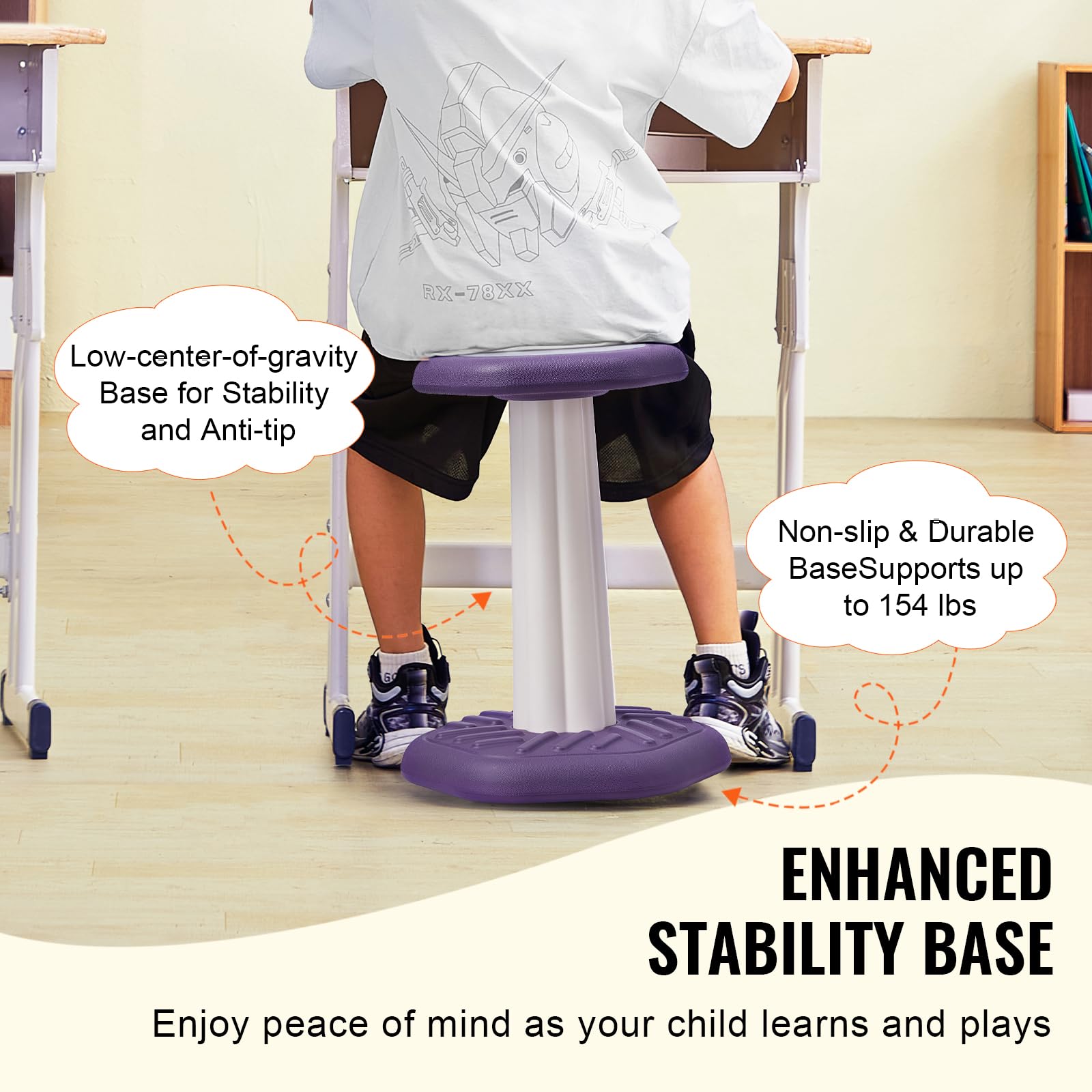 VEVOR Sedia Attiva per Bambini, Sedia Oscillante con Cuscino in Spugna, Sgabello Oscillante Migliora Concentrazione, Postura e Calma dei Bambini, Sgabello Traballante, Ideale per Scuole Casa, Viola