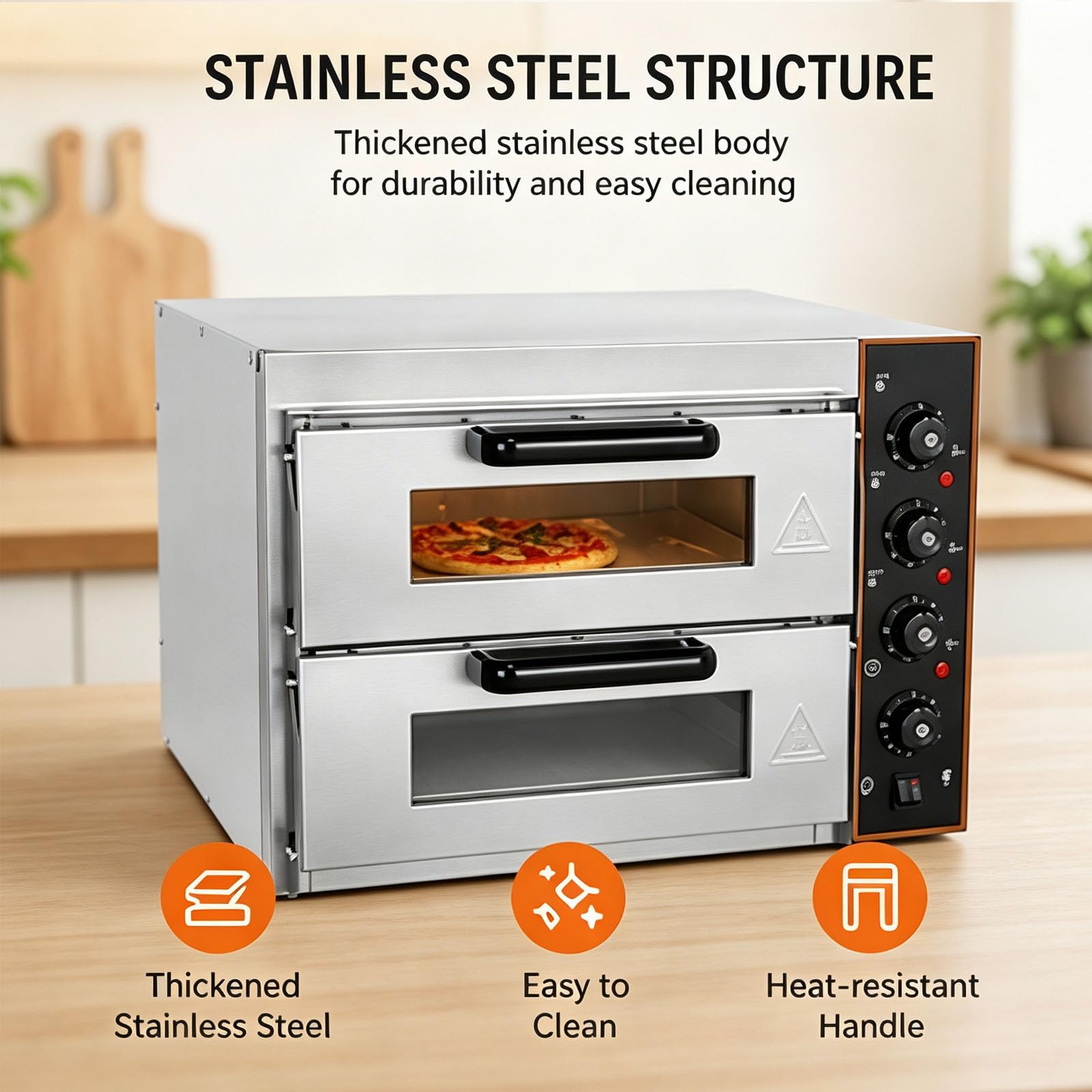 Forno per Pizza Professionale da 3000 W, Forno Elettrico A Doppio Piano in Acciaio Inox per Panetteria, Controllo Indipendente della Temperatura per Ogni Strato 50-350℃, Ideale per Pizza