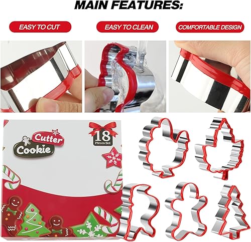 Miniatura 3 de SurgeHai Cortadores de galletas de Navidad y cortadores de galletas de Acción de Gracias, juego de 18, 50 bolsas de pastelería, 3 puntas de tubería,