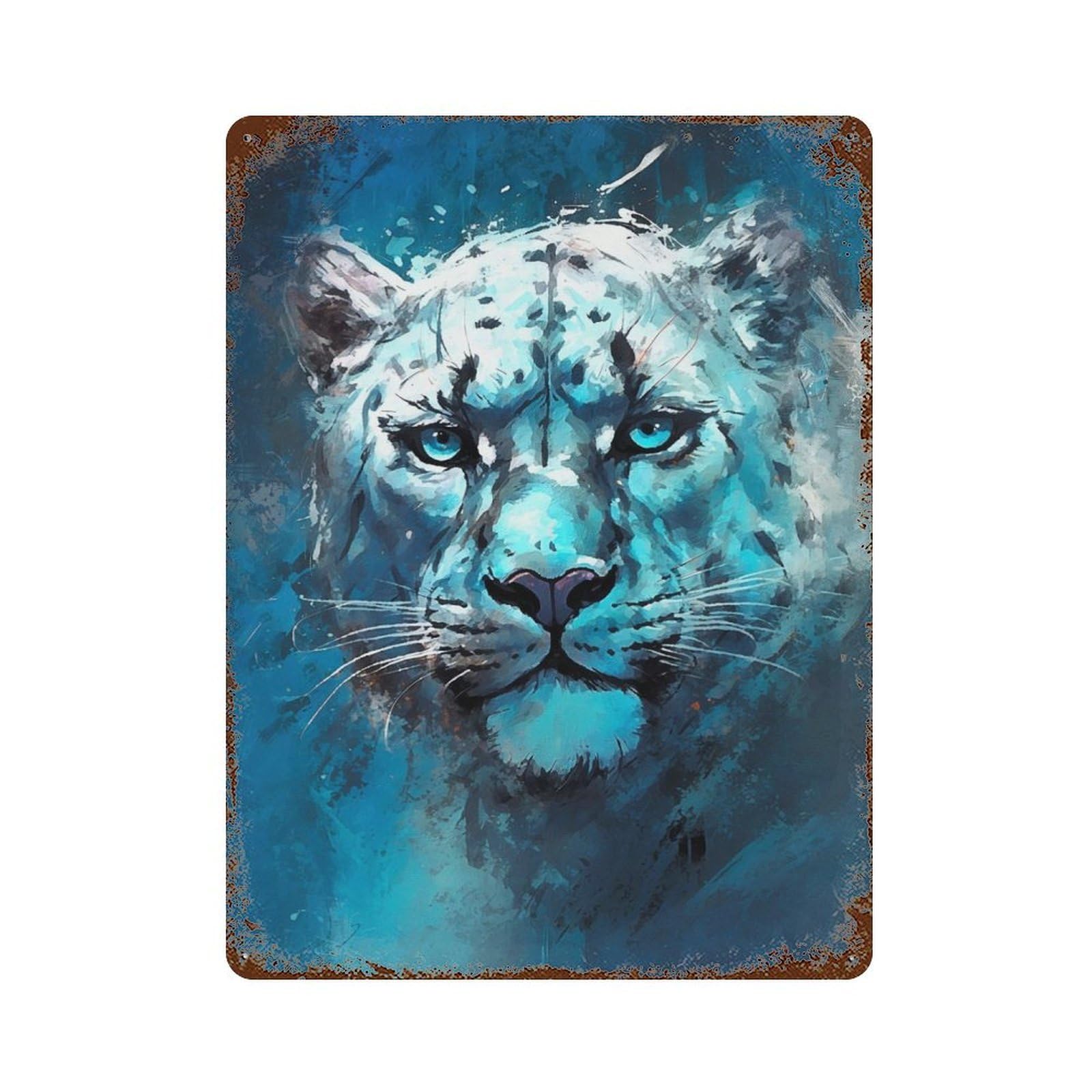 Rust Effect Tin Sign Snow Leopard Gaze 15.7"x11.8", Vintage Wall Decor for Living Room, Hallway And Home Decor