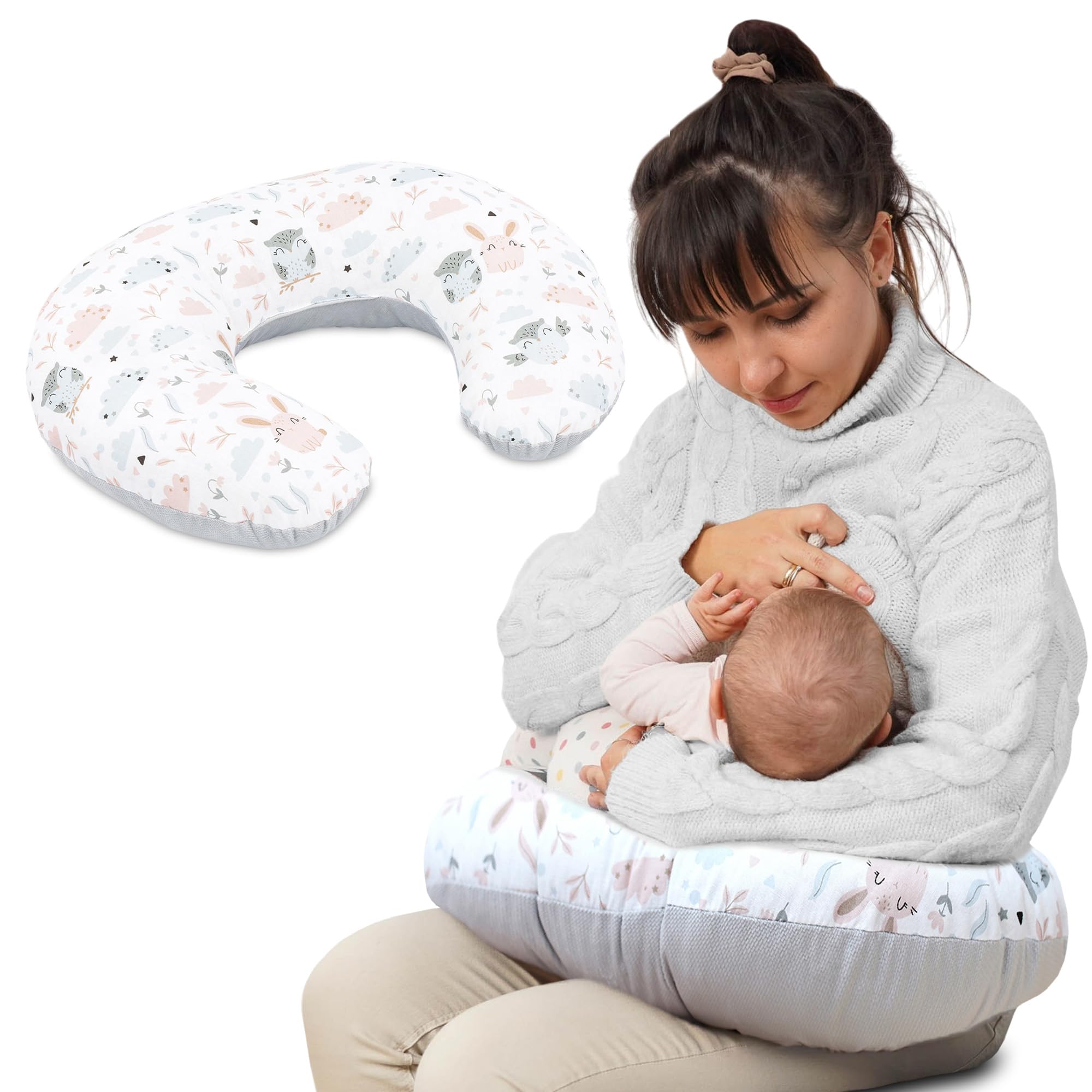 Totsy Baby Piccolo cuscino per allattamento Velluto Basic 130 cm - Cuscino per allattamento compatto piccolo cuscino per allattamento Nursing Breastfeeding Pillow per viaggiare Sonno Gufi Grigi
