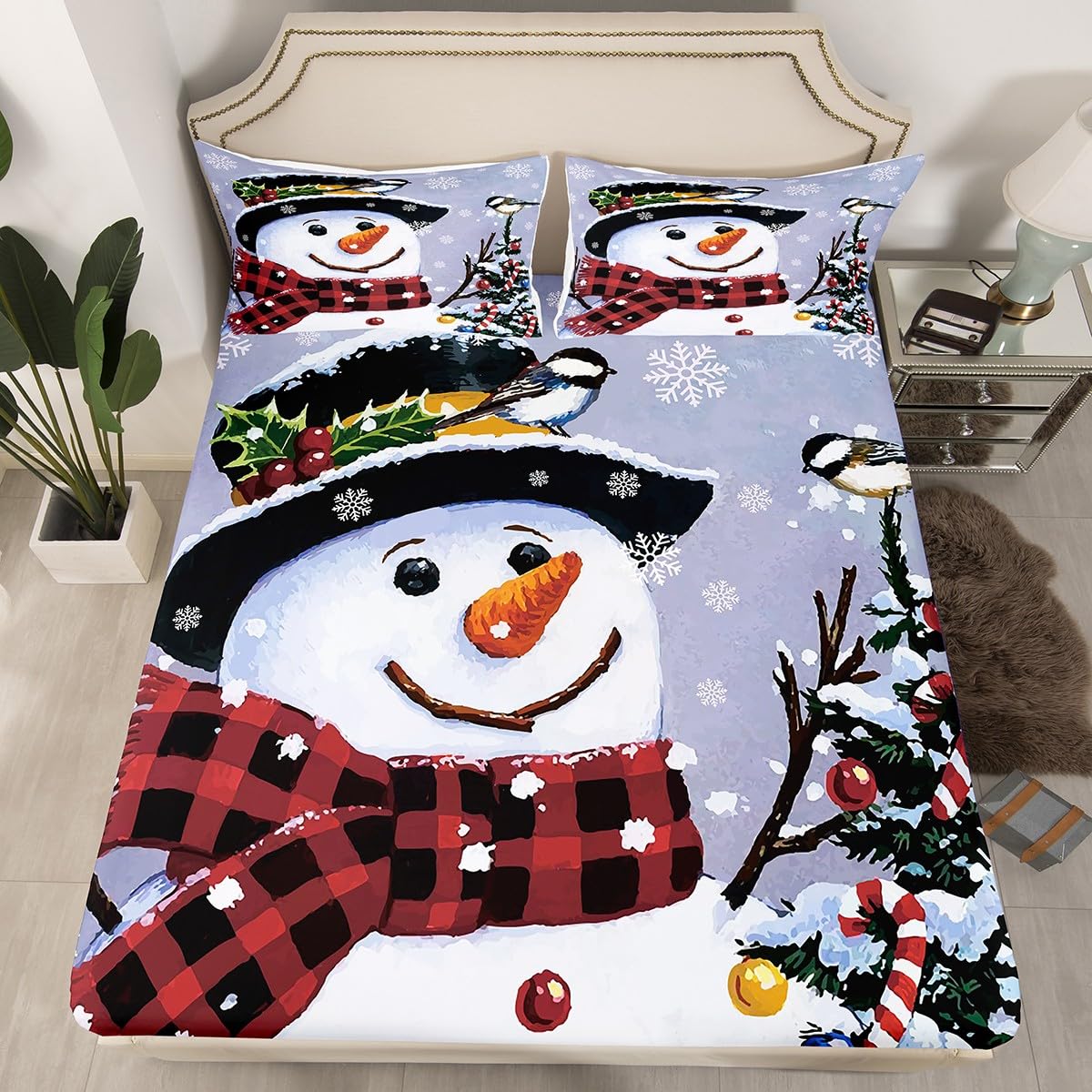 Set Di Lenzuola Natalizie Per Bambini, Per Letto Matrimoniale, Babbo Natale, Pupazzo Di Neve, Per Ragazzi, Ragazze, Bambini, Natale, Buon Anno Con Tasca Profonda, Lenzuolo Con Angoli, Rosso, Bianco