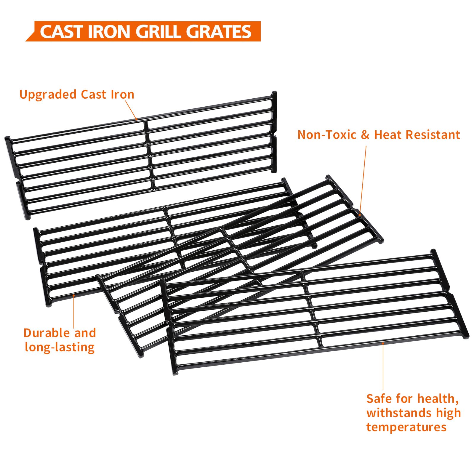 GFTIME 44 x 16 cm, griglia in ghisa per broilking e huntington, pezzi di ricambio per broilking Baron 490, 420, Broilmate e Sterling, per Napoleon LEX 485, 4 pezzi