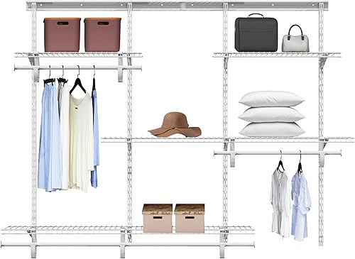 Miniatura 9 de Sistema organizador de armario de 4 a 6 pies, sistema de armario blanco de alambre de metal ajustable, organizadores de armario ampliables y sistema