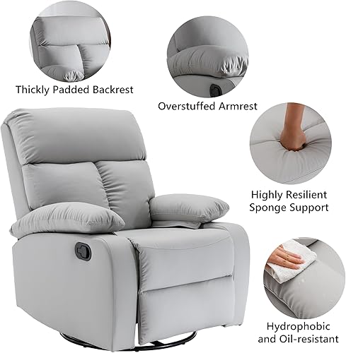 Miniatura 6 de Silla reclinable giratoria, silla reclinable manual pequeña con brazo y respaldo sobrerellenos, asiento individual de piel sintética para sala de