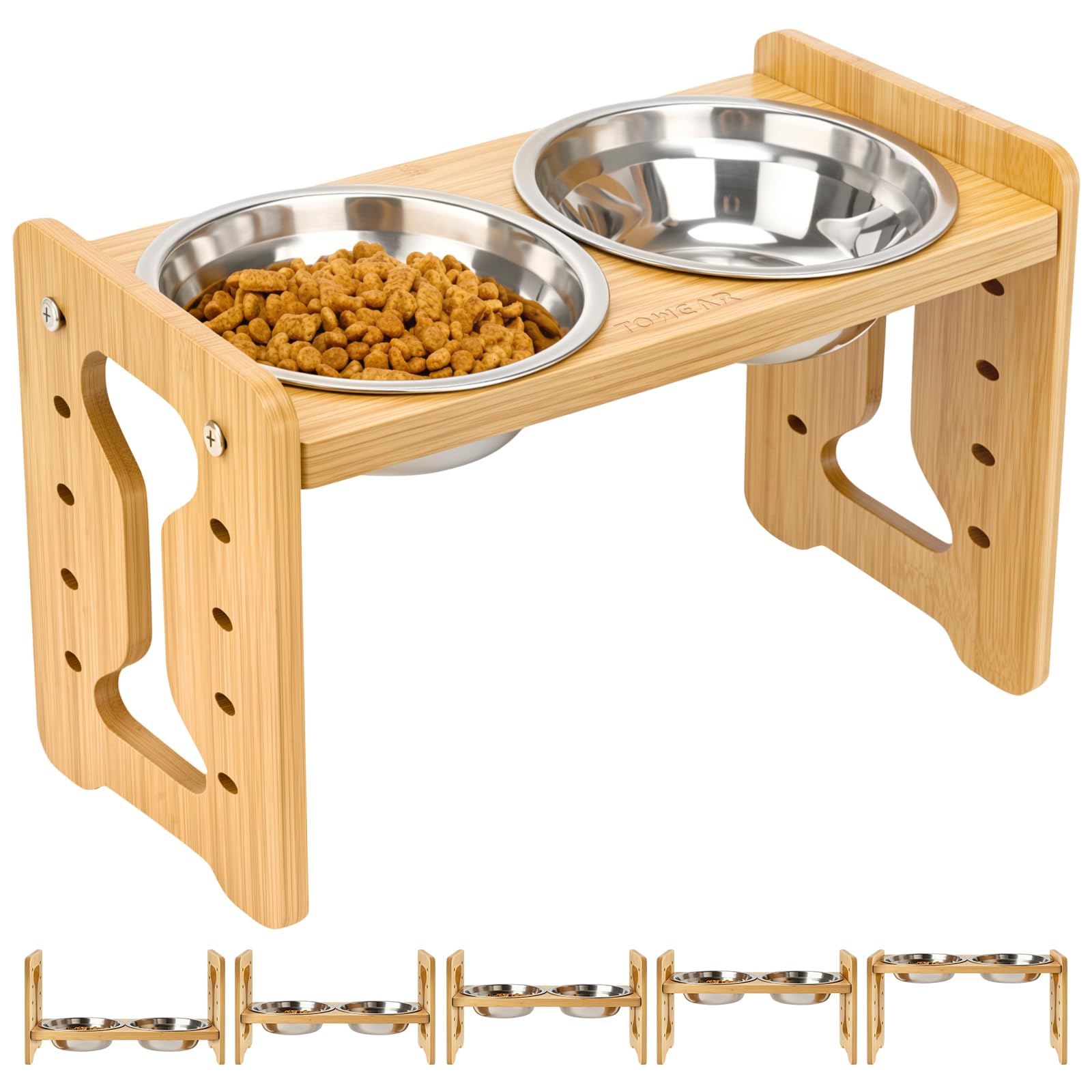 Elevated Dog Bowls 9 Level Adjustable,with 2 Stainless Steel Pet Bowls