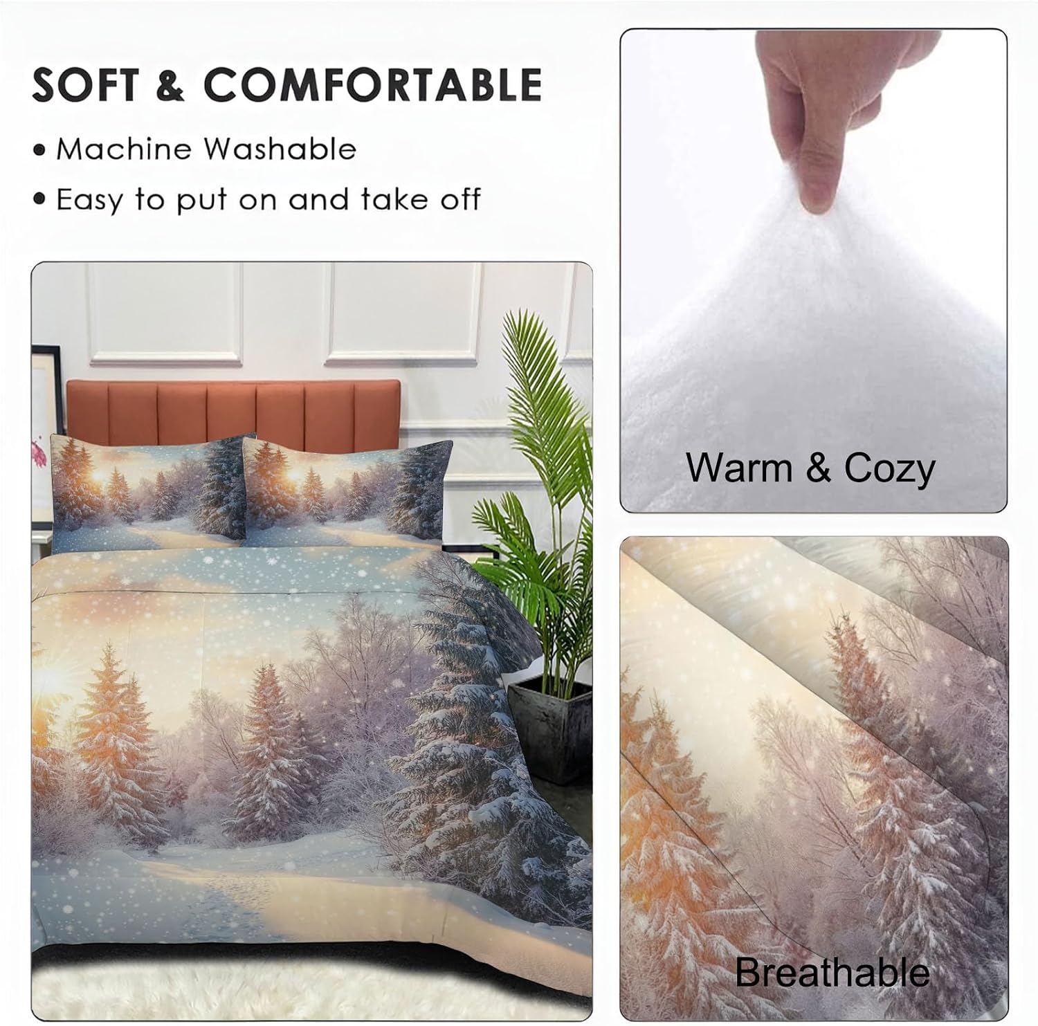 Sunshine Forest Quilt King Size Yellow Quilt Bedding Set | 3 Pieces Soft Lightweight Microfiber Winter Pine Trees Bedspread Coverlet Set for All Season, 104"X90"