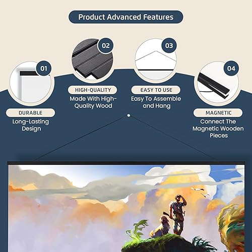 Miniatura 3 de Landmass Marco magnético para póster de 36 pulgadas de ancho, para colgar en la pared, marco de madera para pósteres, impresiones, fotos, fotos y