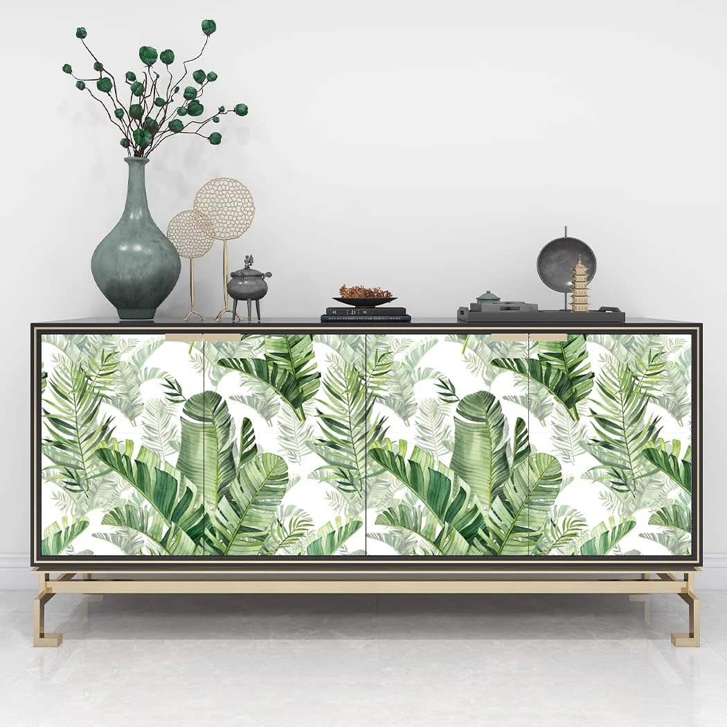 Tropical Palm Self Adhesive Wallpaper Rainforest Leaves Peel and Stick Wall Paper Vinyl Green Removable Contact Paper for Home Decoration 17.7in x 9.8ft (Pack of 2)