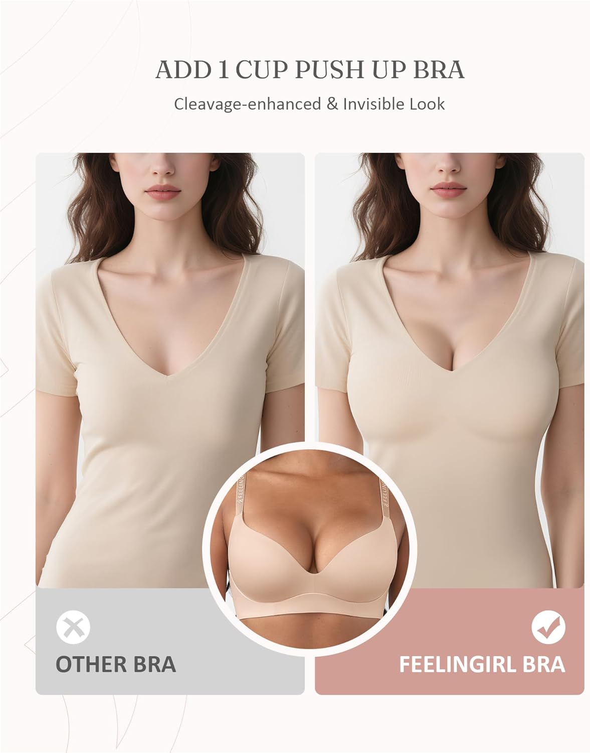 FeelinGirl Wireless Bras Comfortable Push Up Bra Full Support Lift Bralette Seamless Tshirt Bras - Image 2