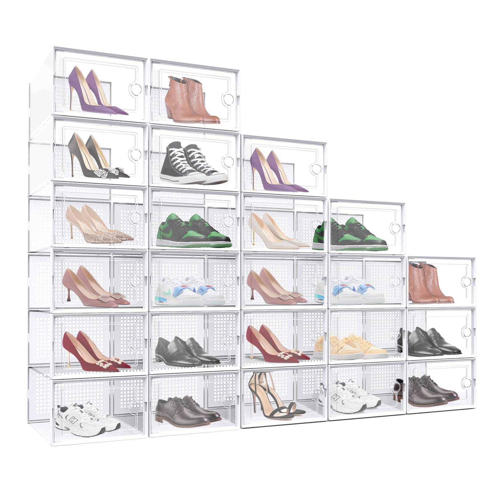 URbazaar24 Pcs Large Shoe Storage Box, Clear Plastic Stackable Shoe Organizer,Plastic Shoe Storage Stackable Organizer box,Space Saving Foldable Shoe Rack Sneaker Container Bin Holder