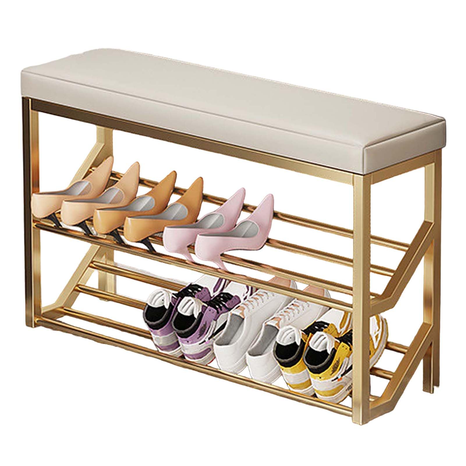 SXZenSpace Narrow Shoe Rack Bench for Entryway Metal Hall with Cushion Entrance Storage, Gold