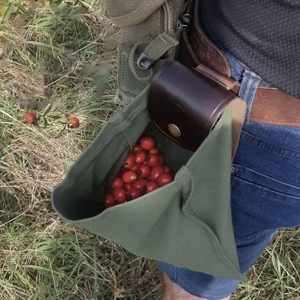 1 Pcs Camping Outdoor Foraging Bag Leather Waxed Canvas Foraging Pouch Leather Belt Pouch Fruit Picking Bag for Camping Outdoor Waist Hanging Tool Bag Jungle Travel Bag - Image 7