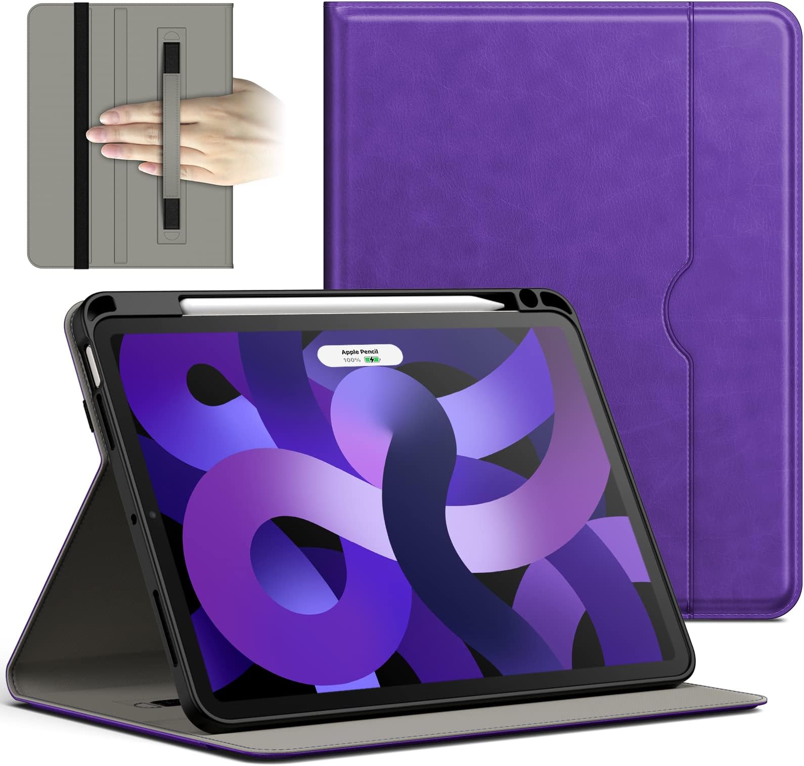JETech Case for iPad Air 11-Inch M2 (2024), iPad Air 5/4 (10.9-Inch, 2022/2020 Model, 5th/4th), PU Leather Business Folio Protective Tablet Cover Pocket, Multi-Angle Viewing (Deep Purple)
