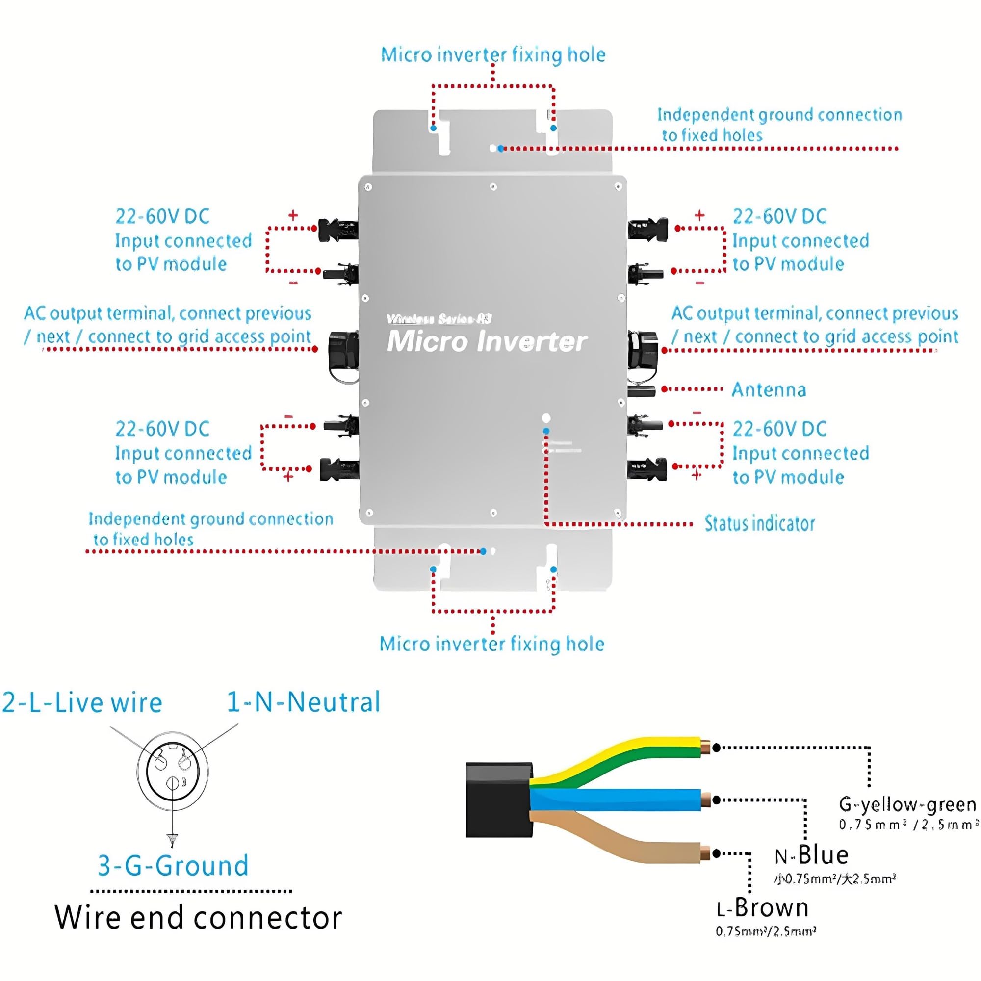 Micro Inverter 1200W-1600W e Inverter Solare Grid Tie con MPPT, funzionamento stabile, protezione integrata e design per impianti fotovoltaici(1200W)