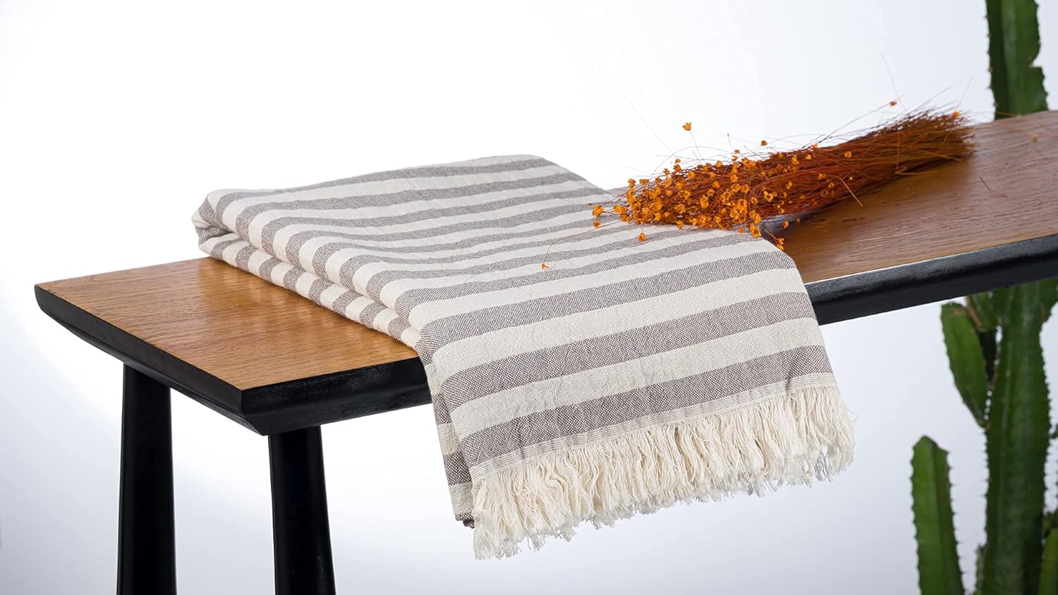 Luxury Turkish Bath, Beach Towel | 100% Cotton, 35 x 63 Inches | Peshtemal, for SPA, Beach, Pool, Gym and Bathroom (Beige – Anthracite)