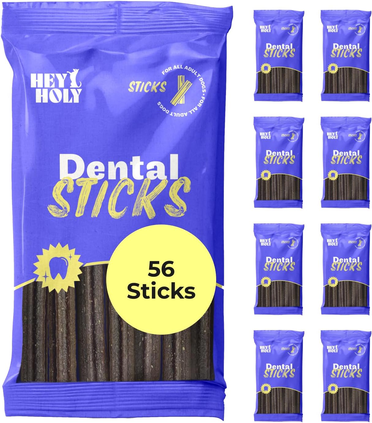 HEY HOLY Dental Sticks für Hunde, 8 x 180 g Hundeleckerlis für die tägliche Zahnpflege, Schutz für Zähne und Zahnfleisch, 100 % natürlich, getreidefreie Inhaltsstoffe (56 Sticks) HEY HOLY Dental Sticks für Hunde, 8 x 180 g Hundeleckerlis für die tägliche Zahnpflege, Schutz für Zähne und Zahnfleisch, 100 % natürlich, getreidefreie Inhaltsstoffe (56 Sticks)