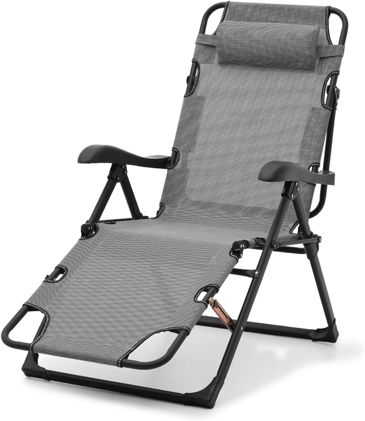 Magshion Lounge Chair Folding Patio Recliner Patio Furniture Outdoor Adjustable Dining Reclining Chairs with Adjustable Headrest for Deck Patio Beach Yard, 300 lbs (Grey)