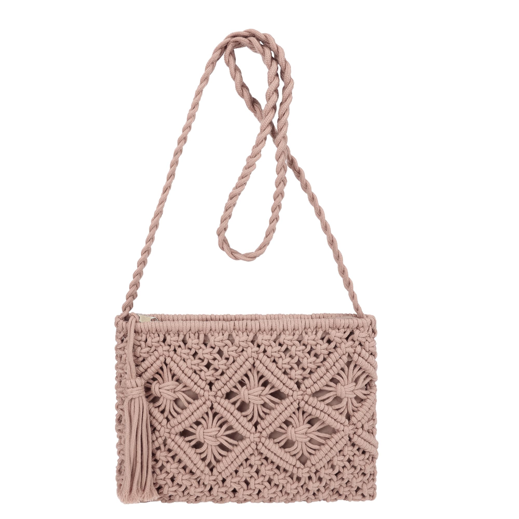 Youjaree Women Crochet Shoulder Bag Handmade Woven Beach Crossbody Handbag Satchel Purse with Tassel for Summer (A-Pink)