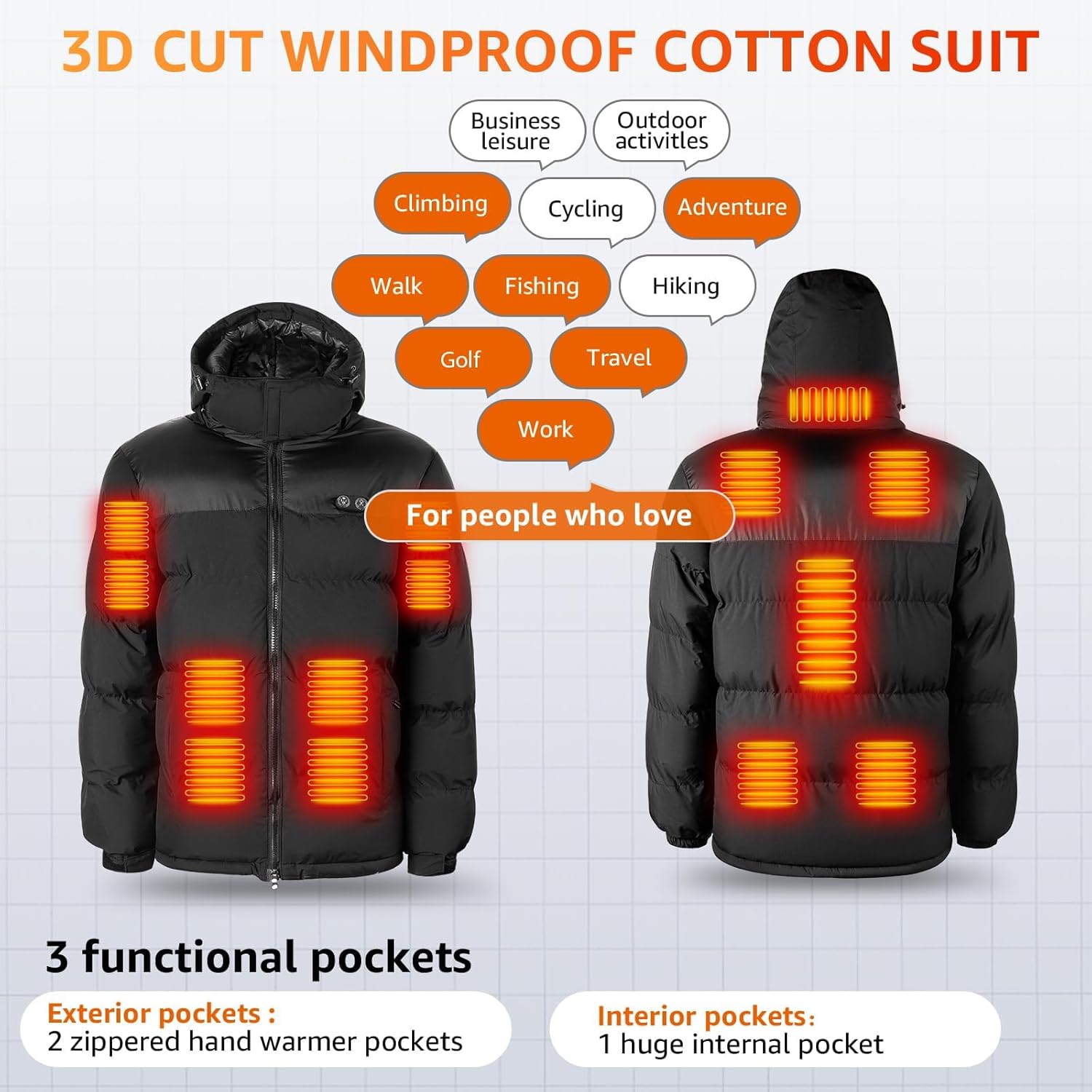 Heated Jacket,Heated Jackets for Men,Mens Heated Jacket with Battery Pack Winter Outdoor Soft Electric Heating Coat - Image 4