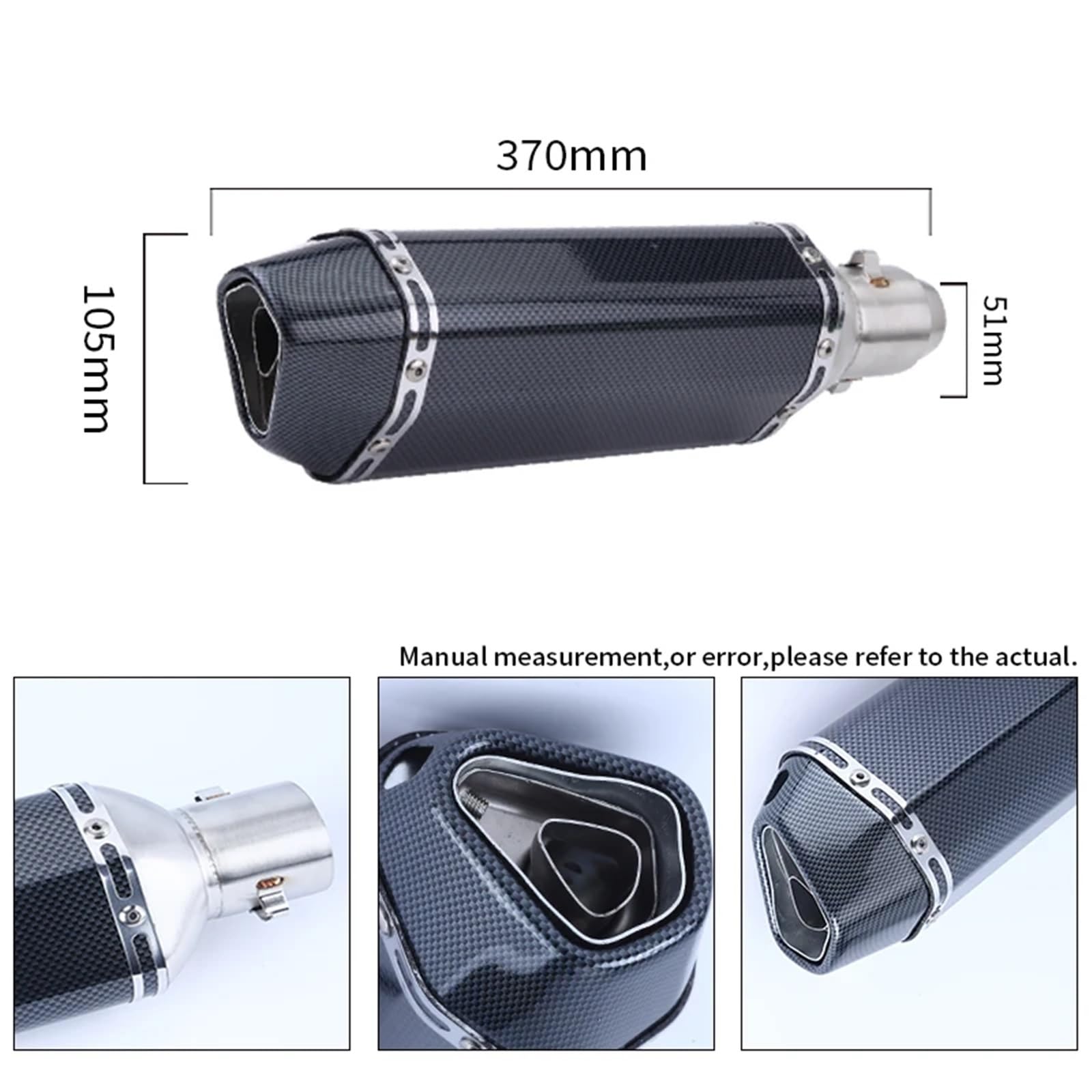 Tłumik końcowy Rura wydechowa motocykla z włókna węglowego 250cc 350cc 600cc Rura do Nmax Tmax 530 układ wydechowy samochodowy(H370mm)