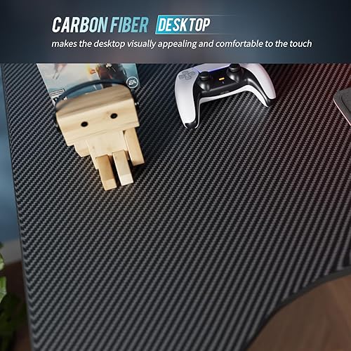 Miniatura 7 de PayLessHere Escritorio para juegos de 47 pulgadas, mesa de fibra de carbono, estación de trabajo Ultimate Gamer con soporte para tazas y gancho para