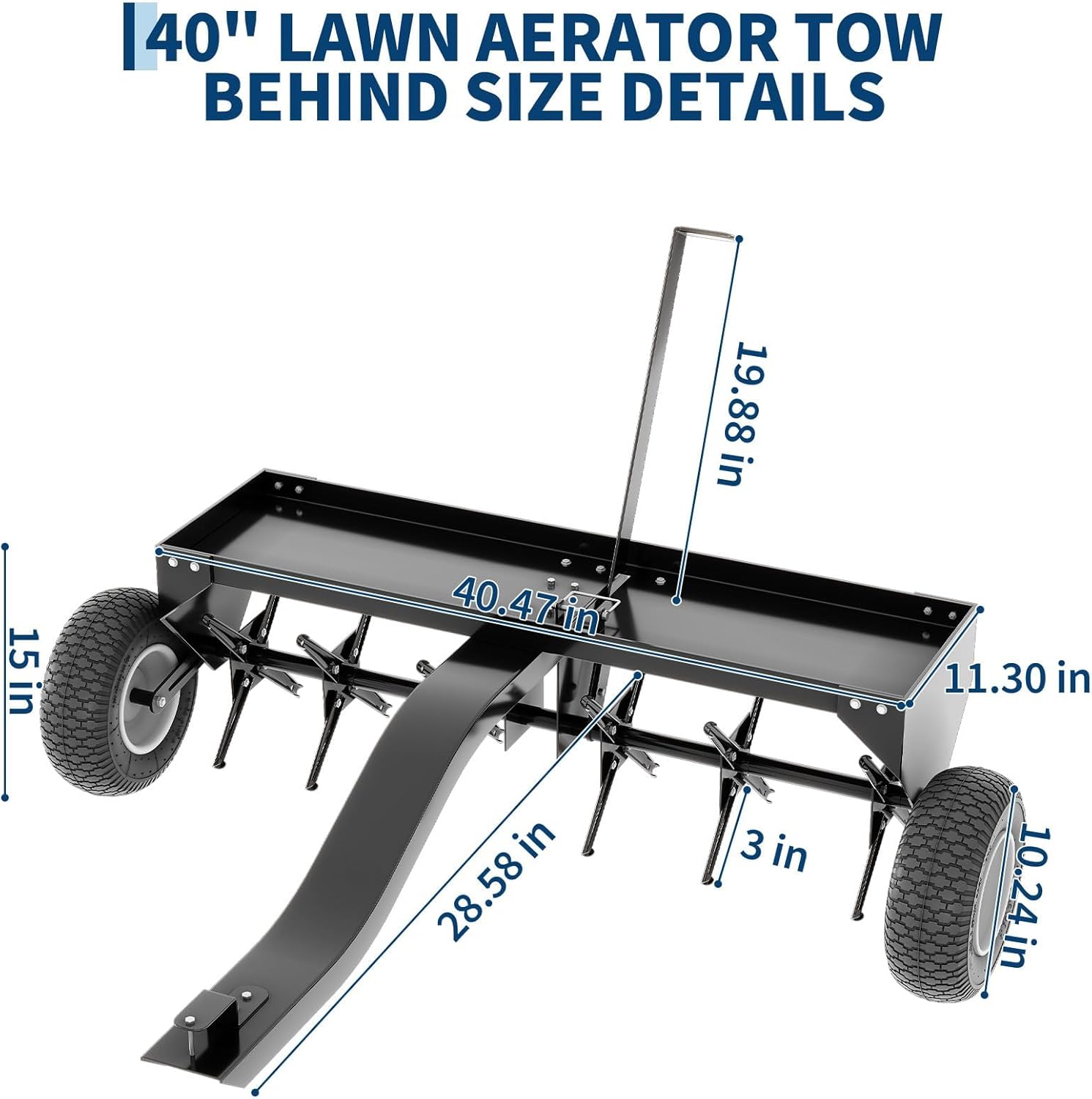 40-Inch Tow Behind Aerator, Heavy Duty Plug Aerator with Universal Hitch, Lawn Aerator Tow Behind with Steel Tines, Tray & Inflatable Wheels for Gardens, Lawns and Farms, Black