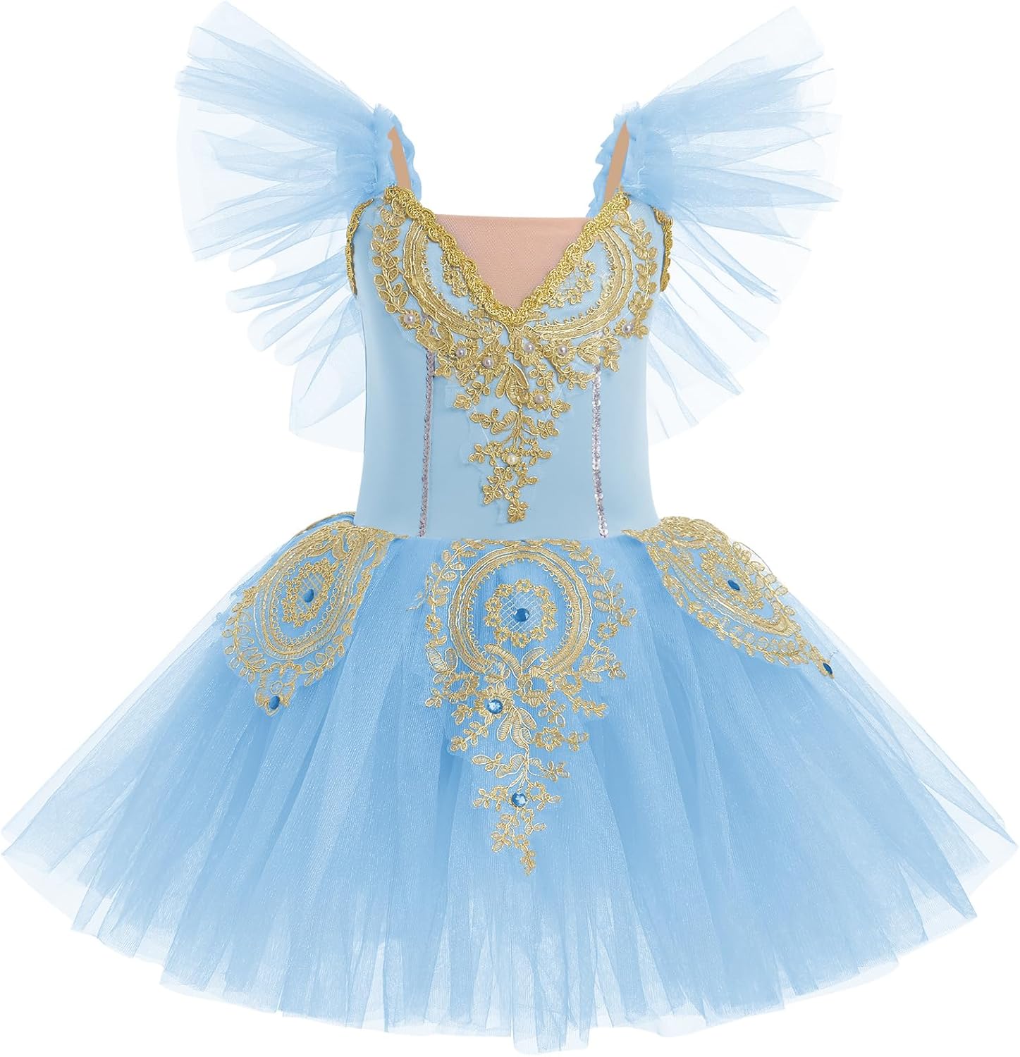 AFAVOM Ballet Leotards for Girls Ballerina Performance Swan Lake Costumes Embroidery Tulle Camisole Skirted Leotard Dancewear