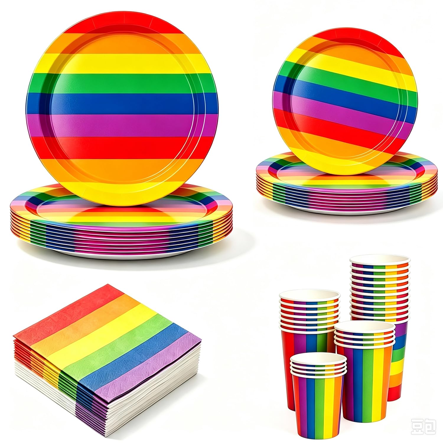 80pc Rainbow Party Tableware Set, Rainbow Dinnerware Kit for Birthday Party