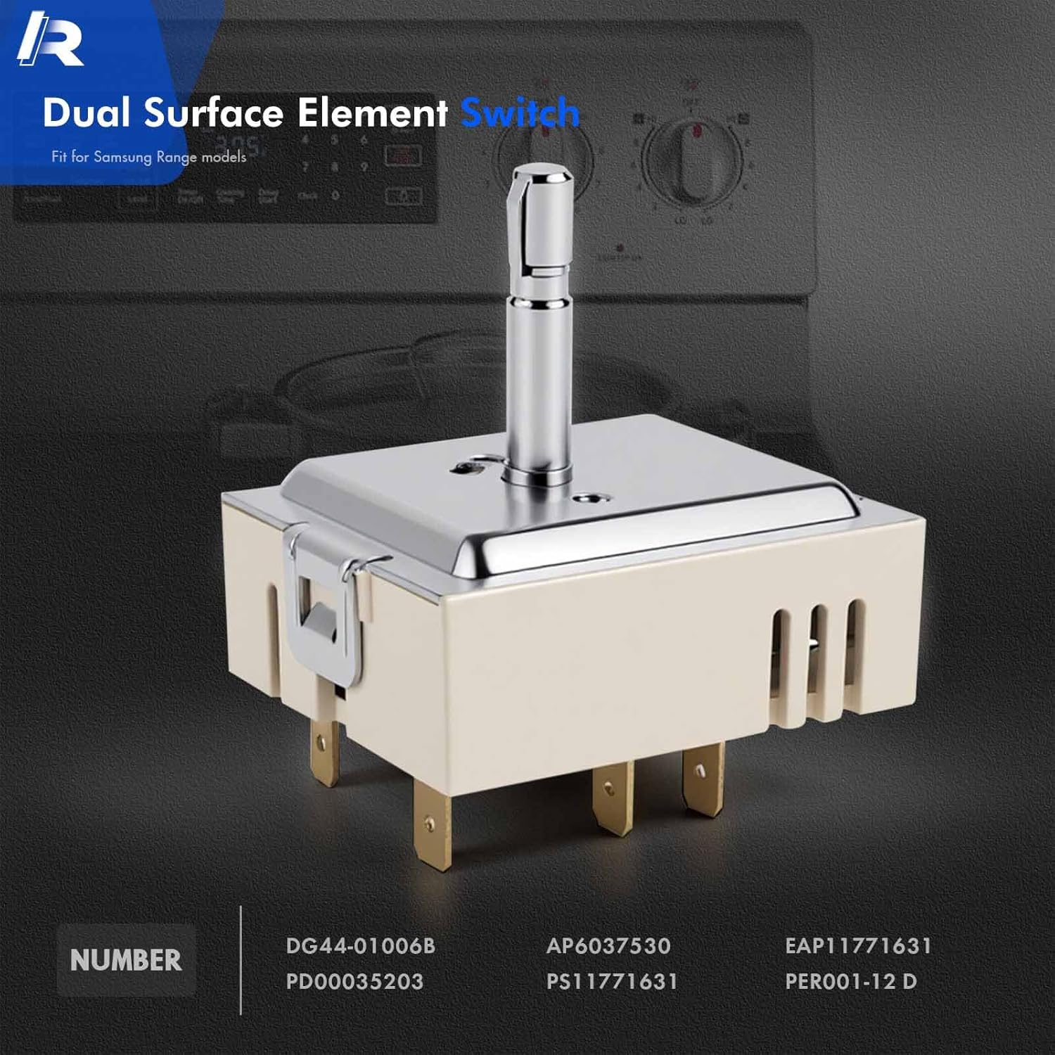 DG44-01006B Range Surface Element Control Switch Fit for Samsung Electric Electric Cooktop Stove NE59J7750WS NE58K9850WS NE59M4310SS and More - Dual Infinite Burner Switch